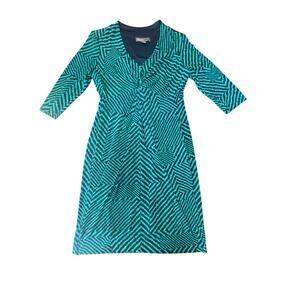Donna Ricco Green Black Geometric Knit Sheath Dress Size 10